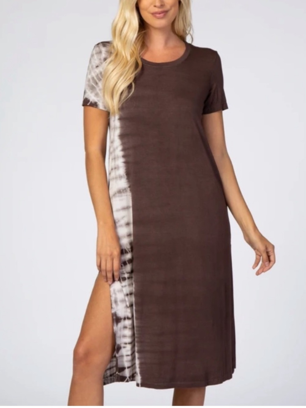 NEW! KLD Tie Dye brown taupe midi dress S